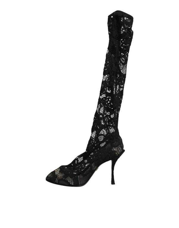 Schwarze Taormina-Spitzenstiefel mit Sockenoptik