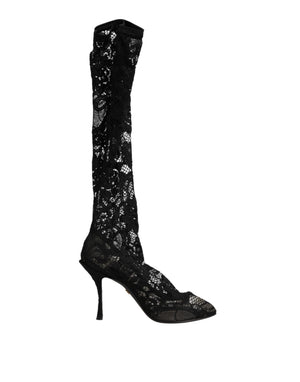 Schwarze Taormina-Spitzenstiefel mit Sockenoptik
