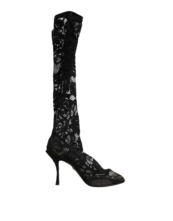 Schwarze Taormina-Spitzenstiefel mit Sockenoptik