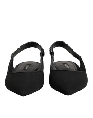 Schwarze Slingback-Schuhe aus Charmeuse mit Kristallen