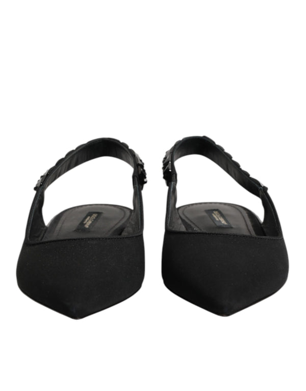 Schwarze Slingback-Schuhe aus Charmeuse mit Kristallen