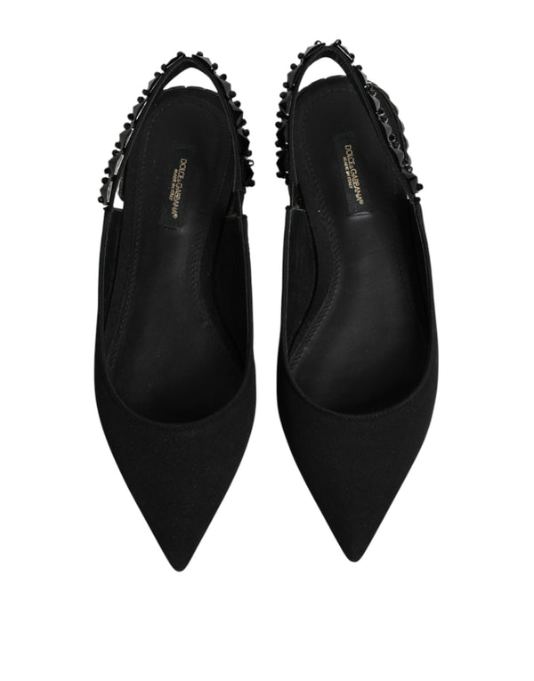 Schwarze Slingback-Schuhe aus Charmeuse mit Kristallen