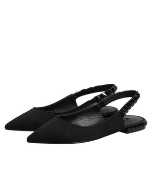 Schwarze Slingback-Schuhe aus Charmeuse mit Kristallen