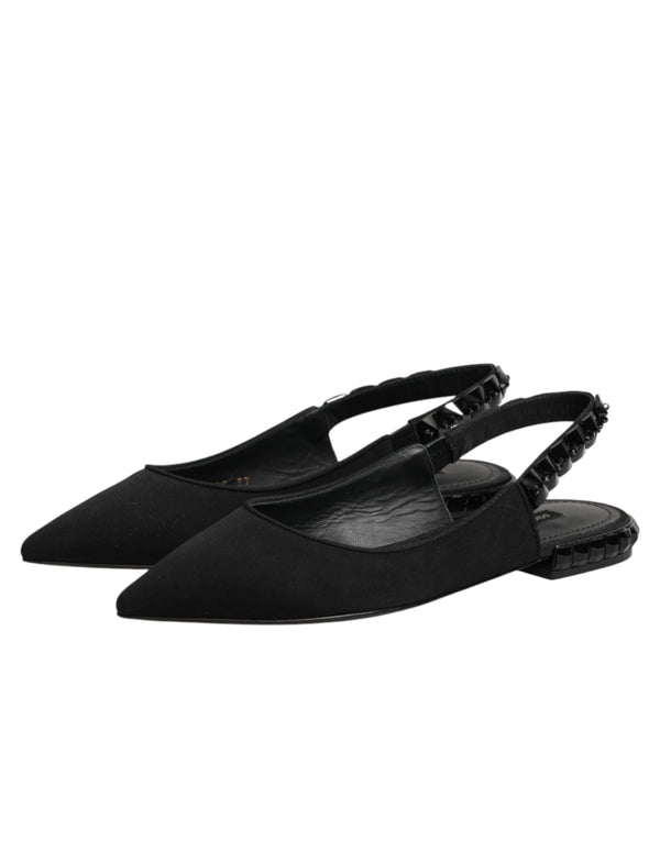 Schwarze Slingback-Schuhe aus Charmeuse mit Kristallen