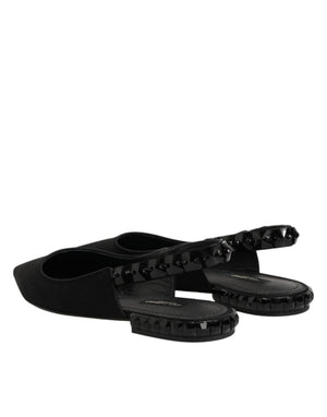 Schwarze Slingback-Schuhe aus Charmeuse mit Kristallen