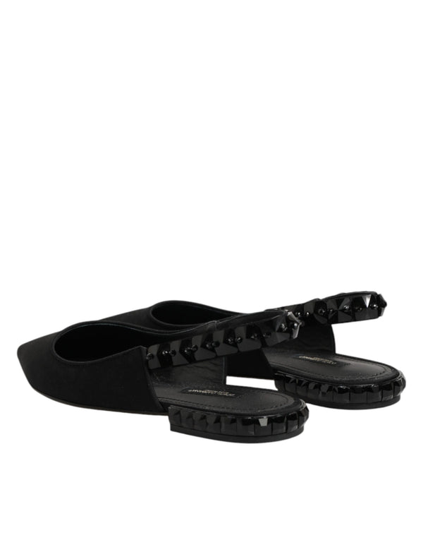 Schwarze Slingback-Schuhe aus Charmeuse mit Kristallen