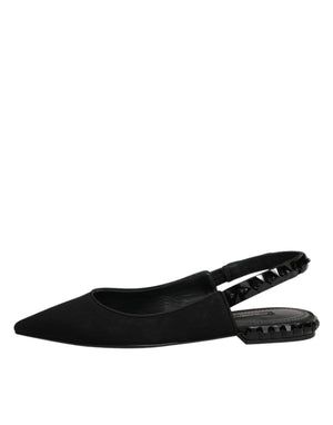 Schwarze Slingback-Schuhe aus Charmeuse mit Kristallen