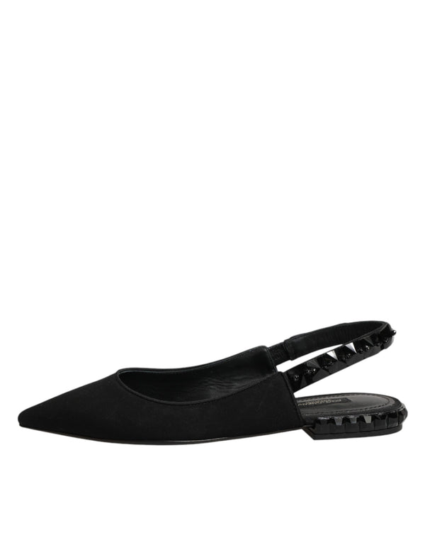 Schwarze Slingback-Schuhe aus Charmeuse mit Kristallen
