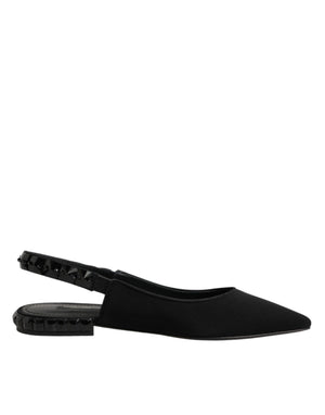 Schwarze Slingback-Schuhe aus Charmeuse mit Kristallen