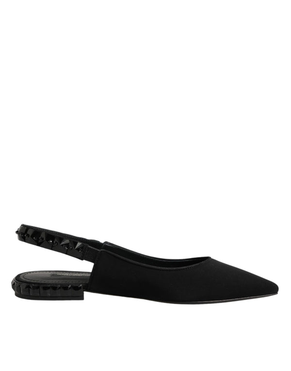 Schwarze Slingback-Schuhe aus Charmeuse mit Kristallen