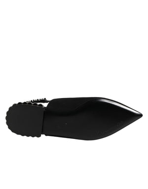 Schwarze Slingback-Schuhe aus Charmeuse mit Kristallen