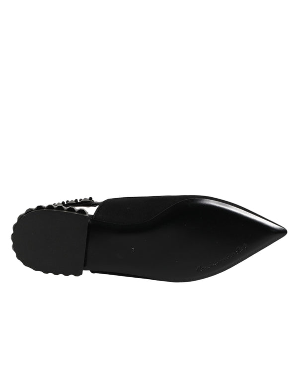Schwarze Slingback-Schuhe aus Charmeuse mit Kristallen