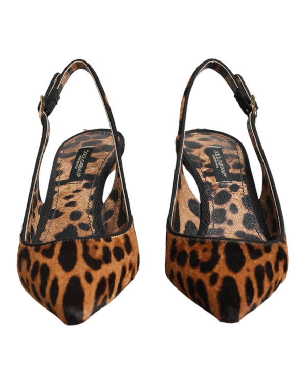 Braune Slingback-Schuhe aus Leoparden-Kalbsfell