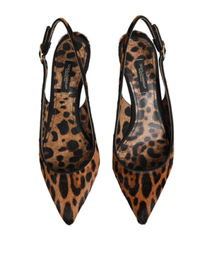 Braune Slingback-Schuhe aus Leoparden-Kalbsfell