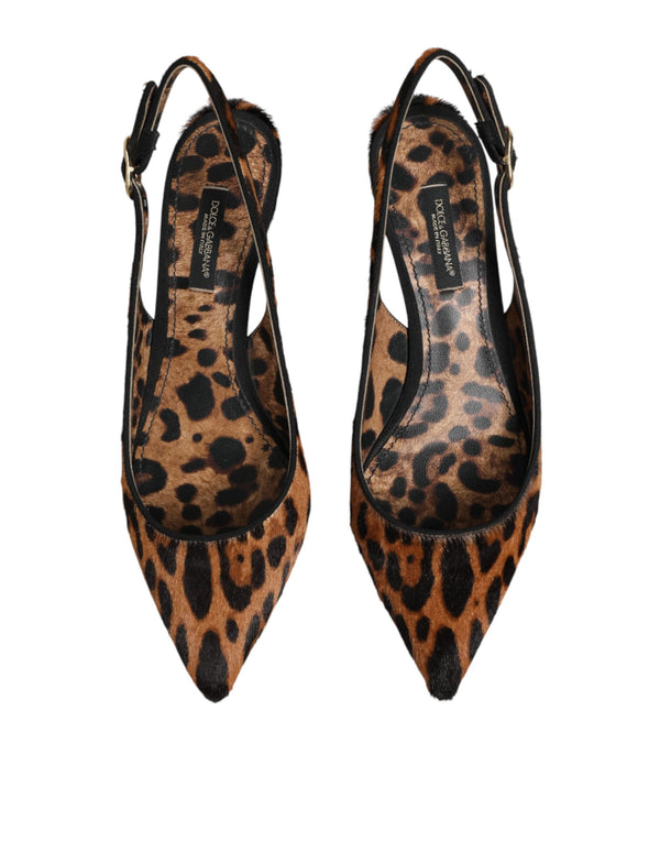 Braune Slingback-Schuhe aus Leoparden-Kalbsfell