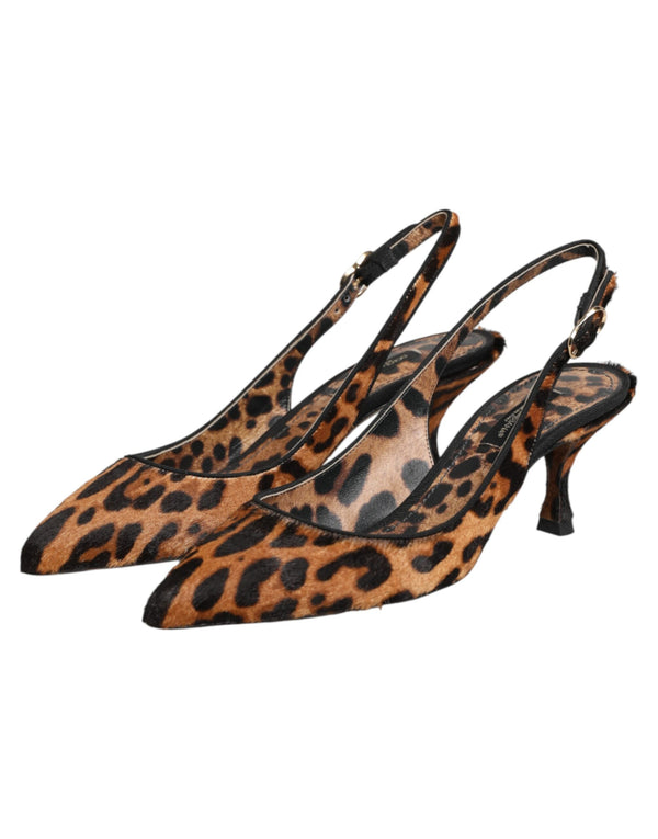Braune Slingback-Schuhe aus Leoparden-Kalbsfell
