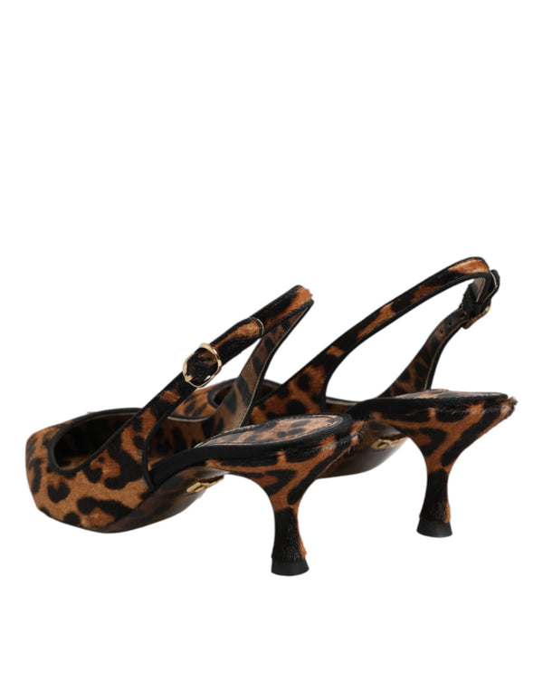 Braune Slingback-Schuhe aus Leoparden-Kalbsfell