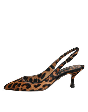 Braune Slingback-Schuhe aus Leoparden-Kalbsfell