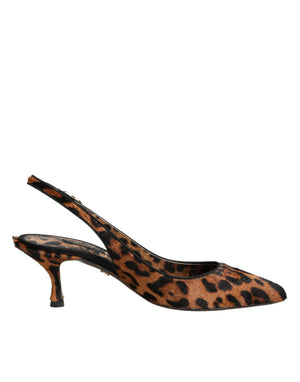 Braune Slingback-Schuhe aus Leoparden-Kalbsfell
