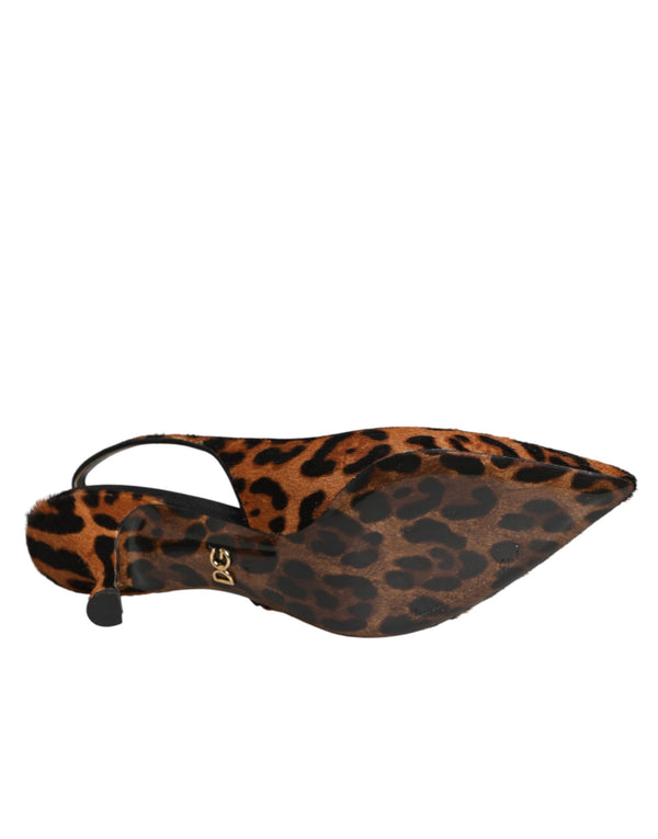 Braune Slingback-Schuhe aus Leoparden-Kalbsfell