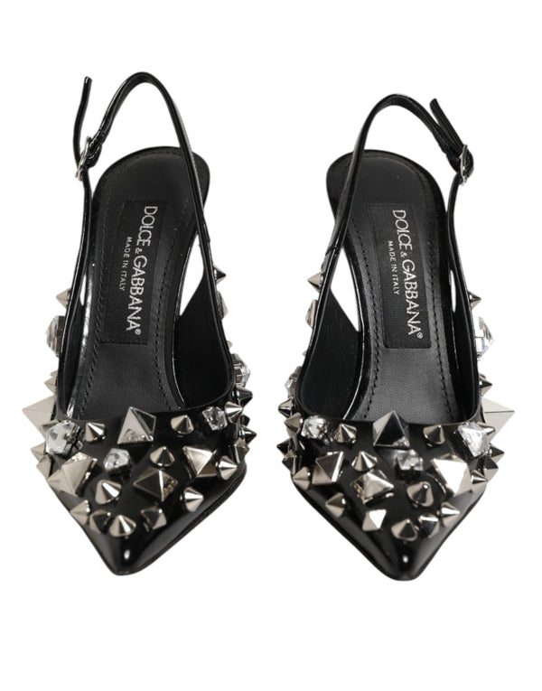 Schwarze Slingback-Pumps mit Nieten und Leder