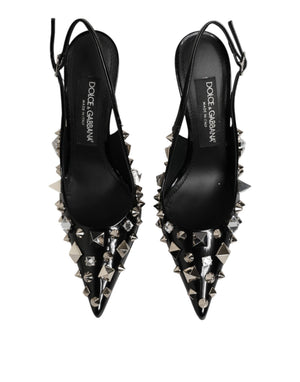 Schwarze Slingback-Pumps mit Nieten und Leder
