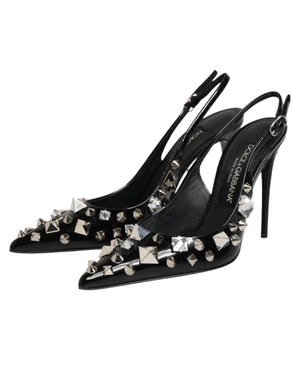Schwarze Slingback-Pumps mit Nieten und Leder