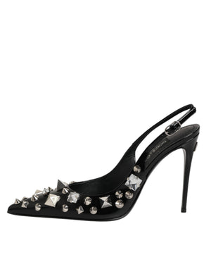 Schwarze Slingback-Pumps mit Nieten und Leder