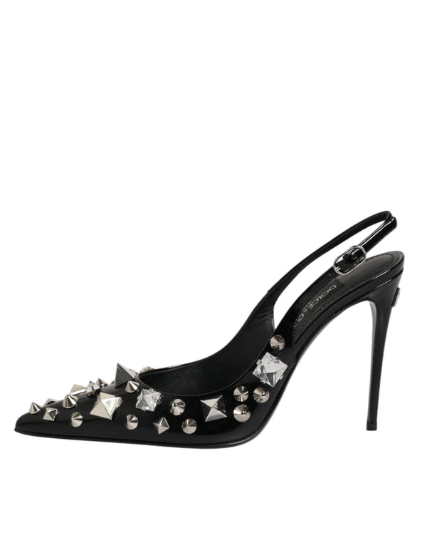 Schwarze Slingback-Pumps mit Nieten und Leder