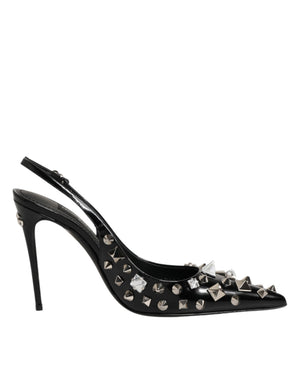 Schwarze Slingback-Pumps mit Nieten und Leder