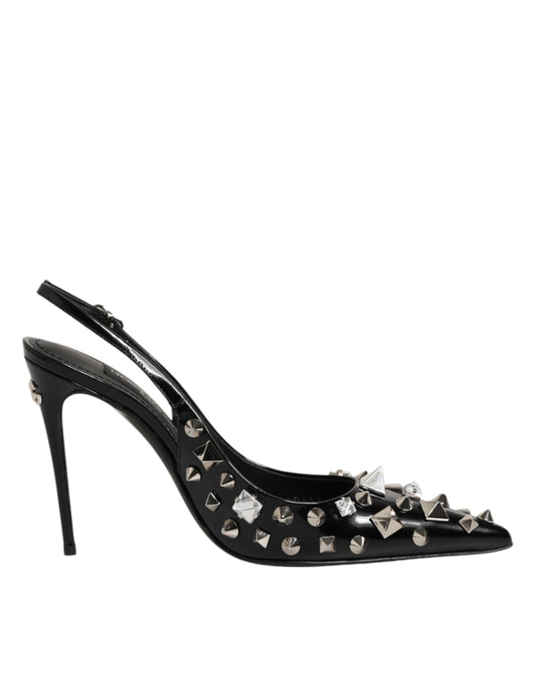 Schwarze Slingback-Pumps mit Nieten und Leder