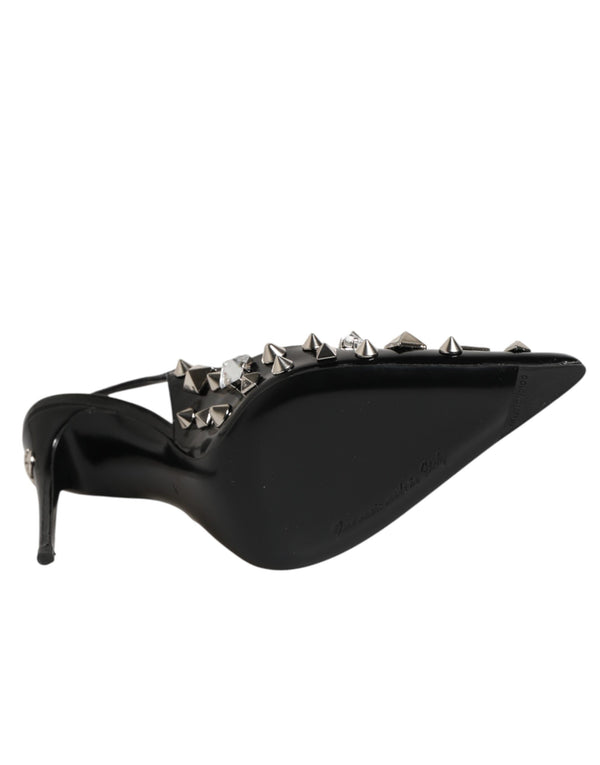 Schwarze Slingback-Pumps mit Nieten und Leder
