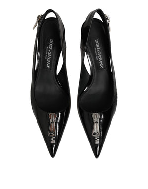 Schwarze Leder-Slingback-Pumps mit Reißverschluss