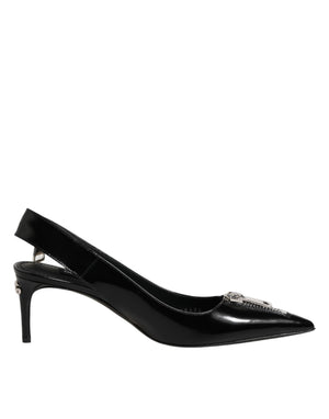 Schwarze Leder-Slingback-Pumps mit Reißverschluss