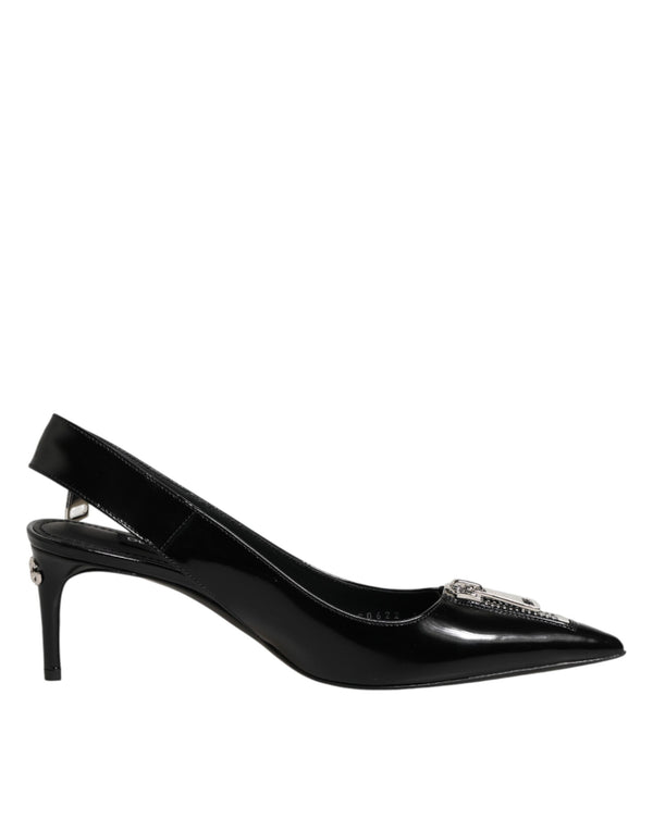 Schwarze Leder-Slingback-Pumps mit Reißverschluss