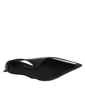 Schwarze Leder-Slingback-Pumps mit Reißverschluss