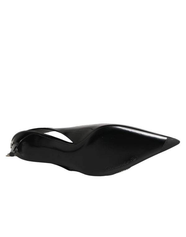 Schwarze Leder-Slingback-Pumps mit Reißverschluss