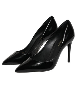 Schwarze Leder-Stilettos mit Pfennigabsatz
