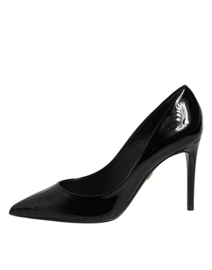 Schwarze Leder-Stilettos mit Pfennigabsatz