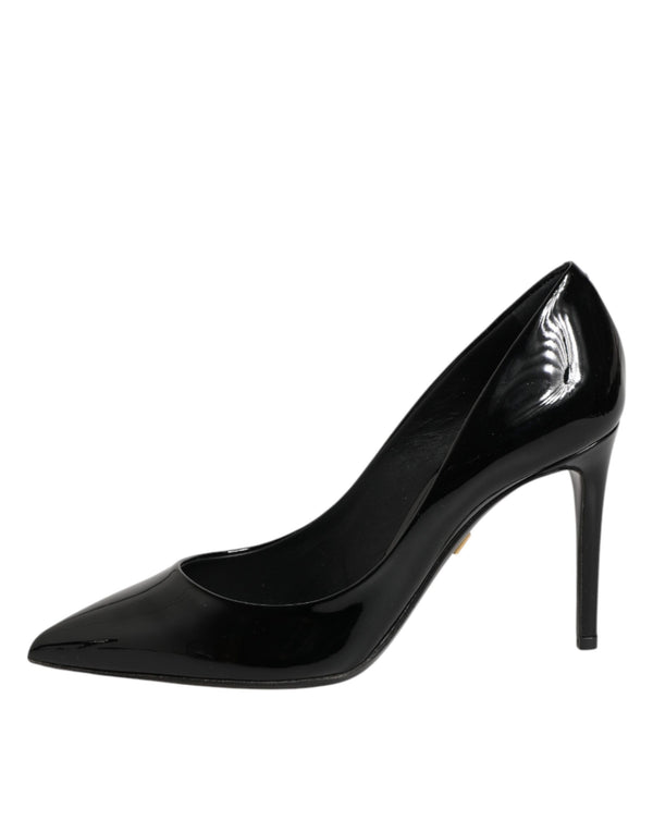 Schwarze Leder-Stilettos mit Pfennigabsatz