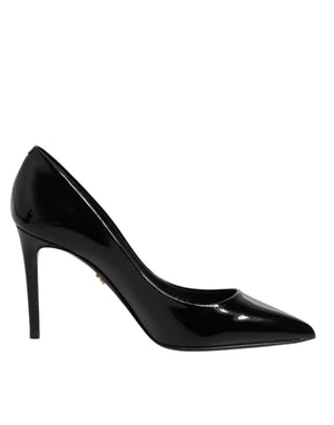 Schwarze Leder-Stilettos mit Pfennigabsatz