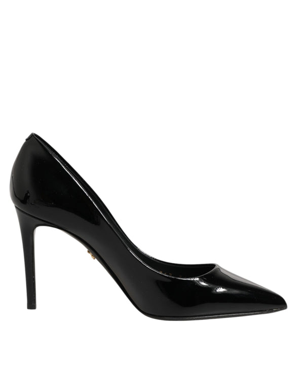 Schwarze Leder-Stilettos mit Pfennigabsatz