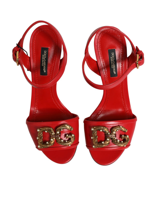 Rote Leder-Sandalen mit DG AMORE-Absatz