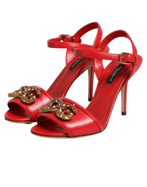 Rote Leder-Sandalen mit DG AMORE-Absatz