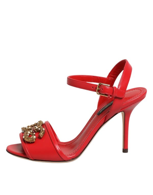 Rote Leder-Sandalen mit DG AMORE-Absatz