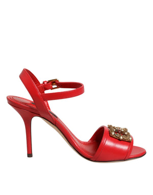 Rote Leder-Sandalen mit DG AMORE-Absatz