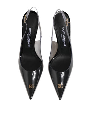 Schwarze Leder-Pumps mit transparentem PVC-Riemen