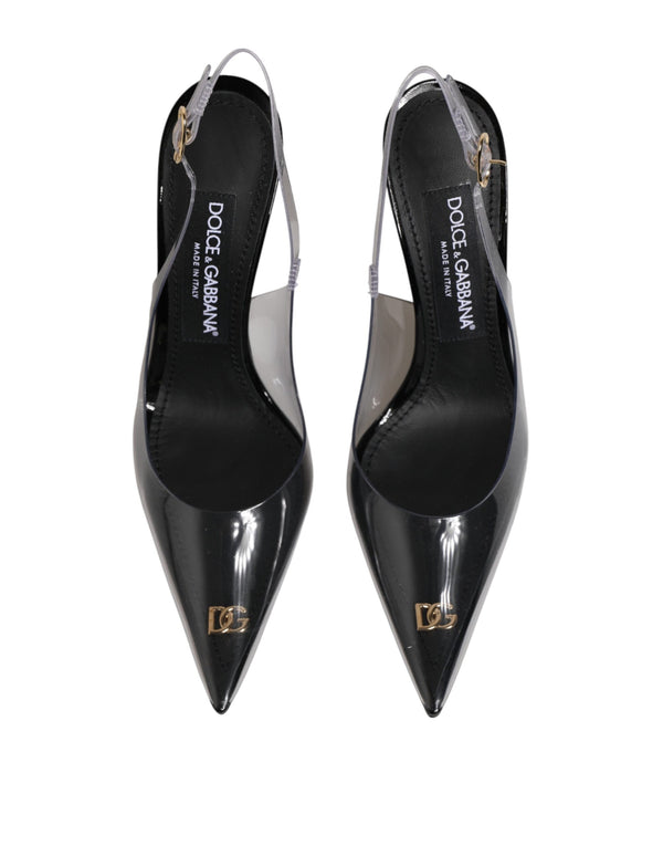Schwarze Leder-Pumps mit transparentem PVC-Riemen