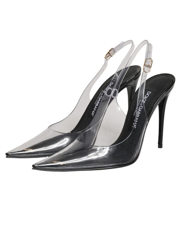 Schwarze Leder-Pumps mit transparentem PVC-Riemen