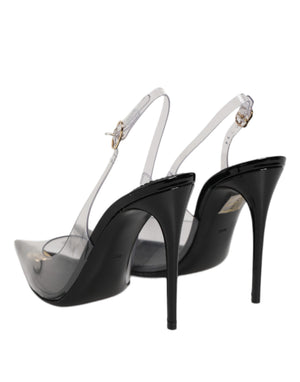 Schwarze Leder-Pumps mit transparentem PVC-Riemen